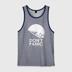 Майка мужская хлопок Elon: Don't Panic, цвет: синяя тельняшка