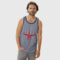 Майка мужская хлопок Quake logo, цвет: синяя тельняшка — фото 2