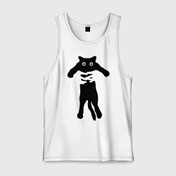 Майка мужская хлопок Черный кот в руках, цвет: белый