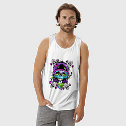 Майка мужская хлопок Crazy skull - skateboard, цвет: белый — фото 2