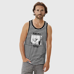 Майка мужская хлопок Milky, цвет: черная тельняшка — фото 2