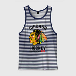 Майка мужская хлопок CHICAGO BLACKHAWKS NHL, цвет: синяя тельняшка