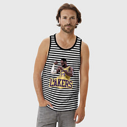 Майка мужская хлопок LeBron - Lakers, цвет: черная тельняшка — фото 2