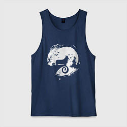 Майка мужская хлопок Полнолуние Корги, цвет: тёмно-синий