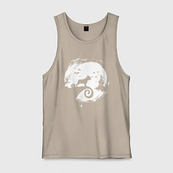 Майка мужская хлопок Полнолуние Французский бульдог, цвет: миндальный