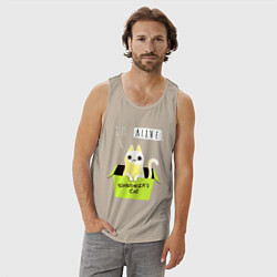 Майка мужская хлопок Кот спереди жив, а сзади, цвет: миндальный — фото 2