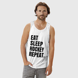 Майка мужская хлопок EAT SLEEP HOCKEY REPEAT, цвет: белый — фото 2