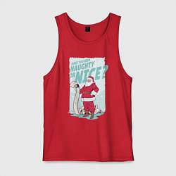 Майка мужская хлопок Санта со списком плохишей, цвет: красный