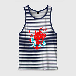 Майка мужская хлопок Cyberpunk neon samurai, цвет: синяя тельняшка