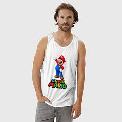 Майка мужская хлопок Super Mario, цвет: белый — фото 2