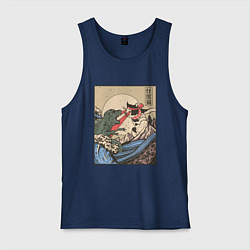 Майка мужская хлопок Cat Kong versus Godzilla Kaiju, цвет: тёмно-синий