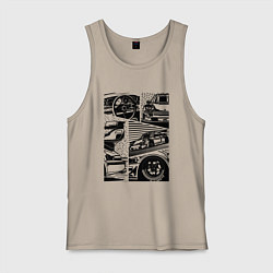 Майка мужская хлопок PORSCHE ПОРШЕ КОЛЛАЖ, цвет: миндальный