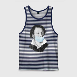Майка мужская хлопок Пушкин в медицинской маске, цвет: синяя тельняшка