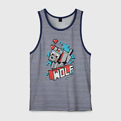 Майка мужская хлопок Майнкрафт Волк, Minecraft Wolf, цвет: синяя тельняшка