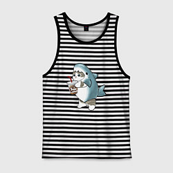 Майка мужская хлопок Котоакула, цвет: черная тельняшка