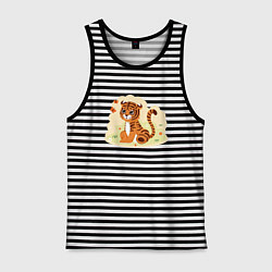 Майка мужская хлопок Тигренок и бабочки, цвет: черная тельняшка