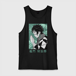 Майка мужская хлопок Медитация Танжиро, цвет: черный