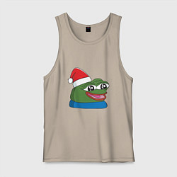 Майка мужская хлопок Pepe, pepe happy, Пепе хеппи, pepe happy new year, цвет: миндальный