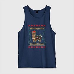 Майка мужская хлопок Рождественский свитер Йоркшик, цвет: тёмно-синий