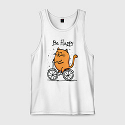 Майка мужская хлопок Кот велосипедист, цвет: белый