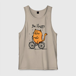 Майка мужская хлопок Кот велосипедист, цвет: миндальный