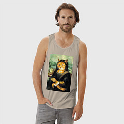 Майка мужская хлопок Мона киса, цвет: миндальный — фото 2