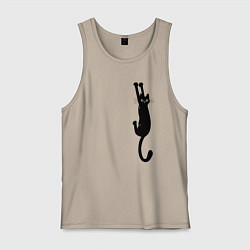 Майка мужская хлопок Черная кошка висит, цвет: миндальный