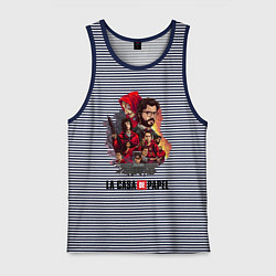 Майка мужская хлопок Бумажный дом экспозиция персонажей, цвет: синяя тельняшка