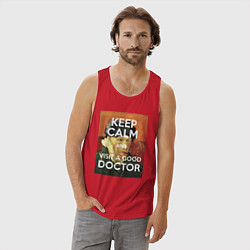 Майка мужская хлопок Успокойся и сходи к хорошему доктору!, цвет: красный — фото 2