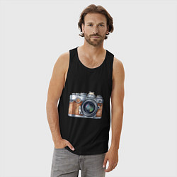 Майка мужская хлопок Ретро фотокамера, цвет: черный — фото 2