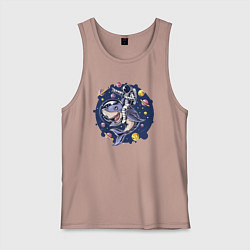 Майка мужская хлопок Космонавт верхом на акуле, цвет: пыльно-розовый