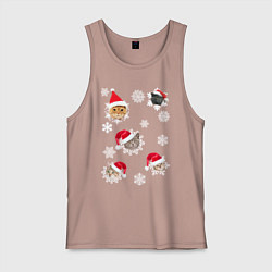 Майка мужская хлопок Новогодние Коты в Шапках, цвет: пыльно-розовый