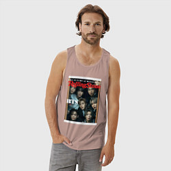 Майка мужская хлопок BTS БТС на обложке журнала, цвет: пыльно-розовый — фото 2