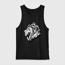 Майка мужская хлопок Лев в наушниках, цвет: черный