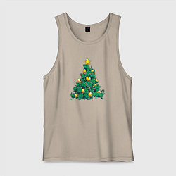 Майка мужская хлопок Christmas Tree Made Of Green Cats, цвет: миндальный