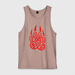 Майка мужская хлопок ПЕЧАТЬ ВЕЛЕСА КРАСНЫЙ ЛАПА ВОЛКА, цвет: пыльно-розовый