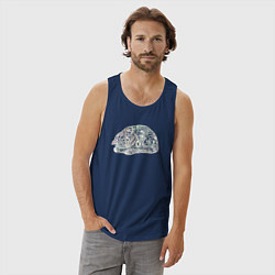 Майка мужская хлопок Спящий котик имитация вышивки, цвет: тёмно-синий — фото 2