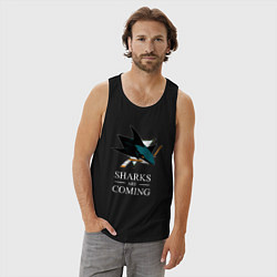 Майка мужская хлопок Sharks are coming, Сан-Хосе Шаркс San Jose Sharks, цвет: черный — фото 2