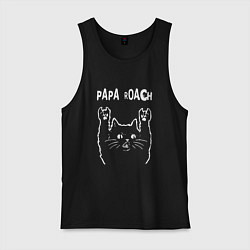 Майка мужская хлопок Papa Roach Рок кот, цвет: черный