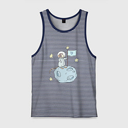 Майка мужская хлопок Мышь-космонавт, цвет: синяя тельняшка