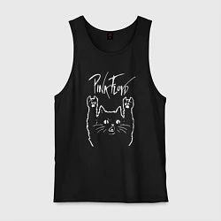 Майка мужская хлопок Pink Floyd Пинк флойд Рок кот, цвет: черный