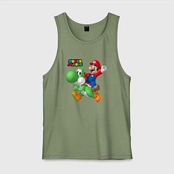 Майка мужская хлопок Mario and Yoshi Super Mario, цвет: авокадо