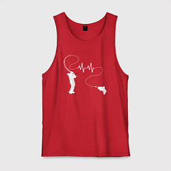 Майка мужская хлопок Сердцебиение рыбалки, цвет: красный