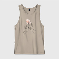 Майка мужская хлопок Цветок в руках, цвет: миндальный