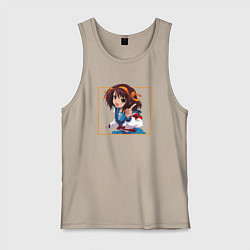 Майка мужская хлопок Харухи art, цвет: миндальный