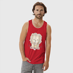 Майка мужская хлопок Милый Львёнок С Цветами, цвет: красный — фото 2