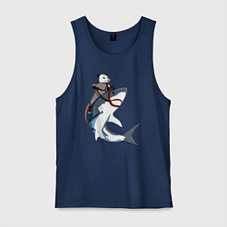 Майка мужская хлопок Опоссум верхом на акуле, цвет: тёмно-синий