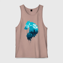 Майка мужская хлопок Принцесса Мононоке волчий силуэт, цвет: пыльно-розовый