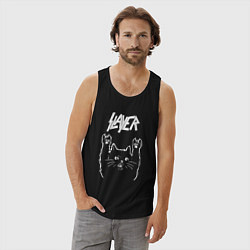 Майка мужская хлопок Slayer Рок кот, цвет: черный — фото 2