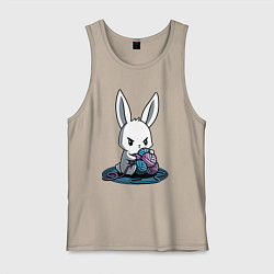 Майка мужская хлопок Зайчонок обнял клубки The bunny hugged the balls, цвет: миндальный